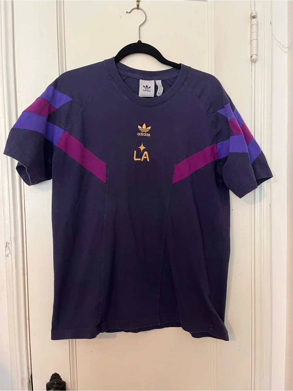 Adidas Originals LA Galaxy Purple Colorblock Graphic Tee Shirt - M 100% cotto